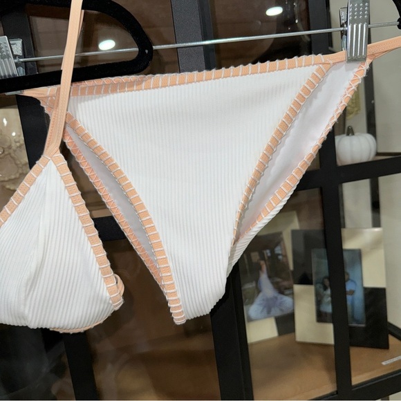 Cupshe bikini set triangle ribbed lace contrast trim lowrise bridal - Picture 6 of 6